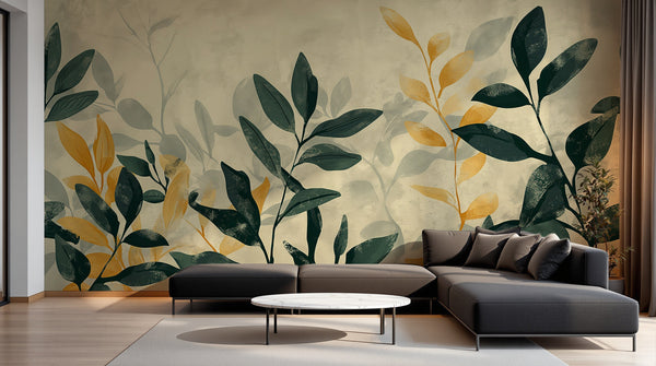Papier peint Botanique Feuilles Dorées - Sur mesure