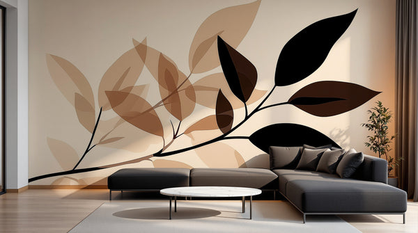 Papier peint Botanique Feuilles Sombres - Sur mesure