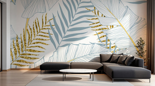 Design D0837 — Papier peint Palmier Tropical Doré Luxe - Collection 1 — Novomur
