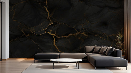 Design D0988 — Papier peint Marbre Noir et Or Luxe - Collection 1 — Novomur