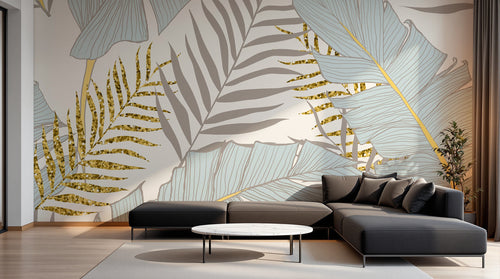 Design E0601 — Papier peint Palmier Tropical Doré Luxe - Collection 1 — Novomur