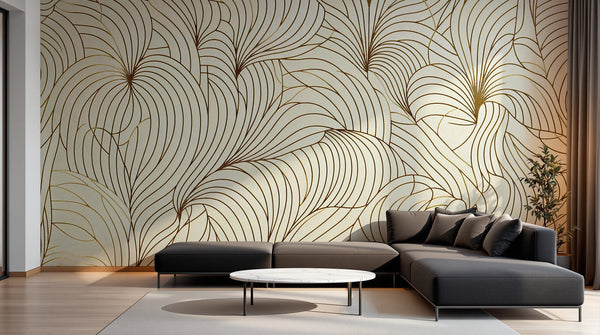 Papier peint Art Abstrait Vagues et Lignes - Sur mesure