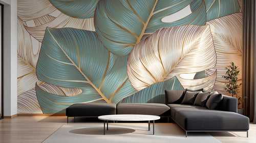 Design F0744 — Papier peint Palmier Tropical Doré Luxe - Collection 1 — Novomur