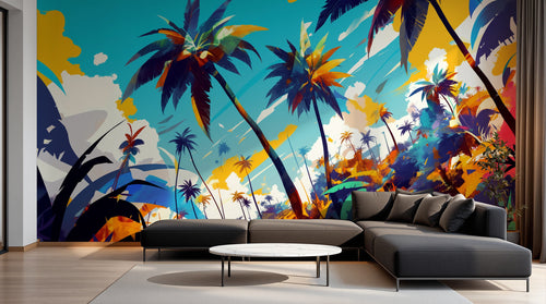 Design F0936 — Papier peint Palmier Tropical Pop Art Vif — Novomur