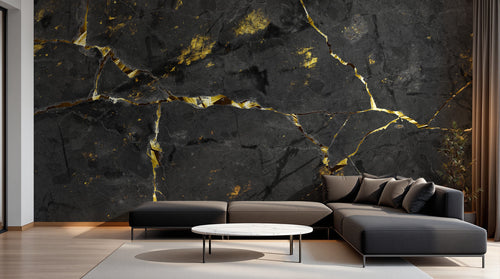 Design SK0428 — Papier peint Marbre Noir et Or Luxe - Collection 2 — Novomur