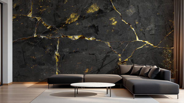 Design SK0428 — Papier peint Marbre Noir et Or Luxe - Collection 2 — Novomur