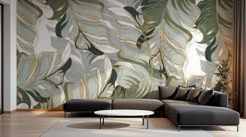 Design SK0995 — Papier peint Palmier Tropical Doré Luxe - Collection 1 — Novomur