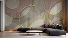 Design SL0082 — Papier peint Cercles dores et feuilles fond raye — Novomur