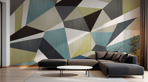 Design SL0114 — Papier peint Triangles polygones jaune bleu marron — Novomur