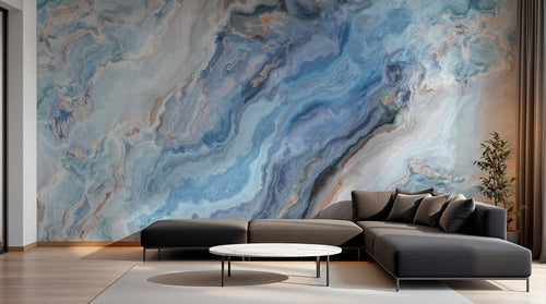 Design SL0192 — Papier peint Marbre bleu agate veines orange — Novomur
