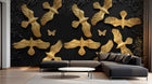 Design SL0194 — Papier peint Oiseaux dores relief fond noir feuillage — Novomur