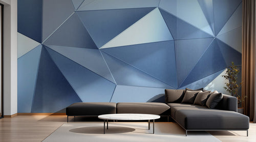 Design SL0209 — Papier peint Triangles 3D bleu acier facette — Novomur