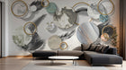 Design SL0232 — Papier peint Cercles dores marbre plumes luxe — Novomur