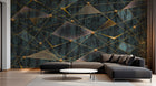 Design SL0234 — Papier peint Triangles dores perles fond bleu grunge — Novomur