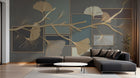 Design SL0276 — Papier peint Ginkgo dores cadres fond gris luxe — Novomur