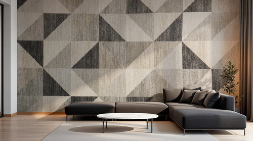 Design SL0284 — Papier peint Triangles gris beige textile lin — Novomur