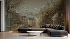Design SL0292 — Papier peint Rue europeenne vintage pigeons brume — Novomur