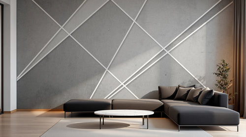 Design SL0294 — Papier peint Lignes blanches geometriques fond beton — Novomur