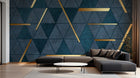Design SL0464 — Papier peint Triangles bleu marine barres dorees art deco — Novomur