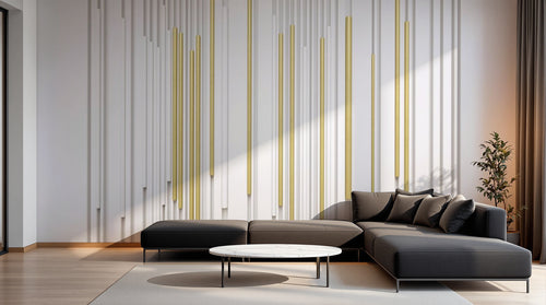 Design SL0577 — Papier peint Lignes verticales blanches dorees — Novomur