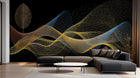 Design SL0586 — Papier peint Vagues pointillees dorees fond noir feuilles — Novomur