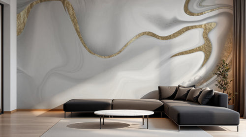 Design SL0613 — Papier peint Marbre liquide blanc veines dorees relief — Novomur