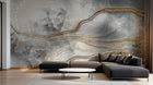 Design SL0614 — Papier peint Marbre liquide lignes dorees nuages gris — Novomur