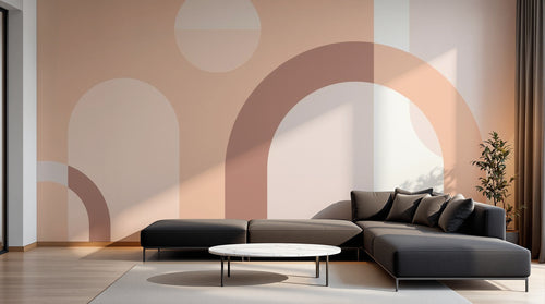 Design SL0617 — Papier peint Arches geometriques rose pastel mid-century — Novomur