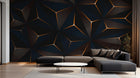 Design SL0638 — Papier peint Triangles 3D bleu marine lignes cuivre — Novomur