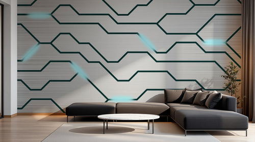 Design SL0640 — Papier peint Circuit imprime electronique cyan argent — Novomur