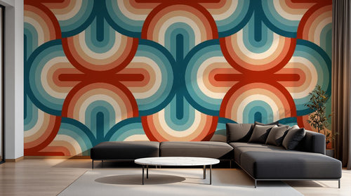 Design SL0724 — Papier peint Cercles concentriques retro 70s — Novomur