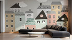 Design SL0775 — Papier peint Maisons stylisees pastel scandinave enfant — Novomur