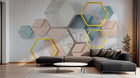 Design SL0796 — Papier peint Cubes hexagones 3D rose marbre — Novomur