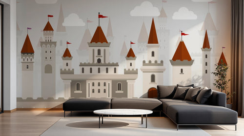 Design SL0798 — Papier peint Chateaux medievaux drapeaux enfant — Novomur