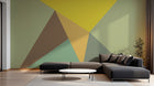 Design SL0832 — Papier peint Triangles vert sauge jaune fond vert — Novomur