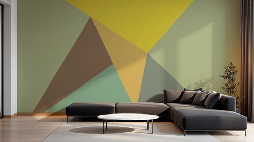 Design SL0832 — Papier peint Triangles vert sauge jaune fond vert — Novomur