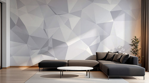 Design ZX0265 — Papier peint Polygones blancs facette abstrait minimal — Novomur