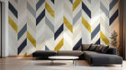 Design ZX0351 — Papier peint Chevron jaune bleu marine beige — Novomur