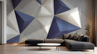 Design ZX0364 — Papier peint Pyramides 3D blanc bleu beton — Novomur