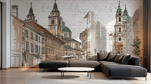 Design ZX0485 — Papier peint Rue europeenne basilique croquis brique — Novomur