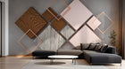 Design ZX0516 — Papier peint Carres bois marbre rose cuivre mid-century — Novomur
