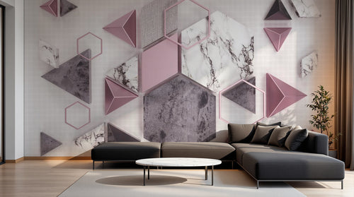 Design ZX0521 — Papier peint Hexagones triangles rose marbre — Novomur