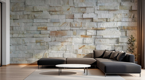 Design ZX0525 — Papier peint Mur pierres beige blanc empilees — Novomur