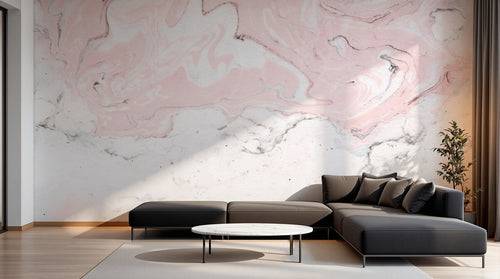 Design ZX0536 — Papier peint Marbre rose blanc liquide tourbillon — Novomur