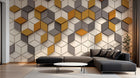 Design ZX0554 — Papier peint Hexagones jaune gris 3D mid-century — Novomur