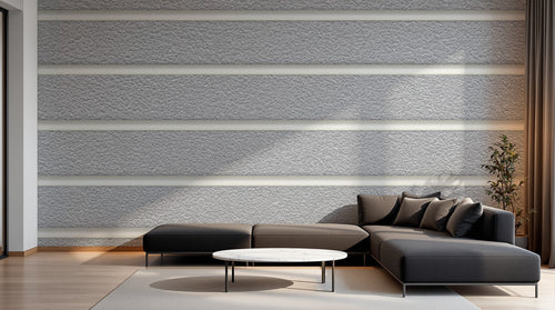 Design ZX0592 — Papier peint Bandes horizontales blanches gris texturees — Novomur