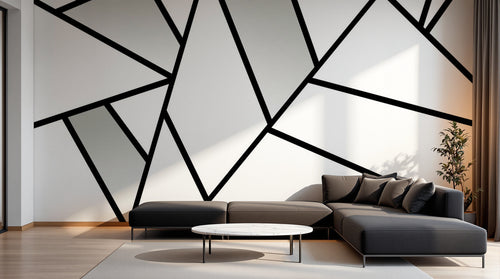 Design ZX0635 — Papier peint Triangles abstraits noir blanc gris — Novomur