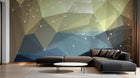 Design ZX0656 — Papier peint Polygones vert bleu constellation filante — Novomur