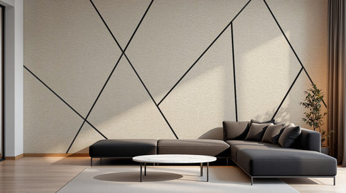 Design ZX0686 — Papier peint Lignes noires geometriques fond beige — Novomur