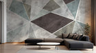 Design ZX0698 — Papier peint Triangles gris vert marron contour blanc — Novomur